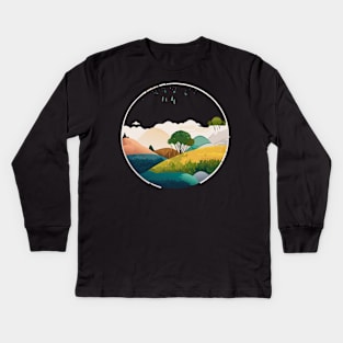 a nature-inspired t-shirt design featuring serene landscapes and wildlife. Utilize a soft color palette and intricate details to capture the beauty of the outdoors, tipseason2 Kids Long Sleeve T-Shirt